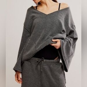 FREE PEOPLE Day Off Fleece Pullover / Washed Black